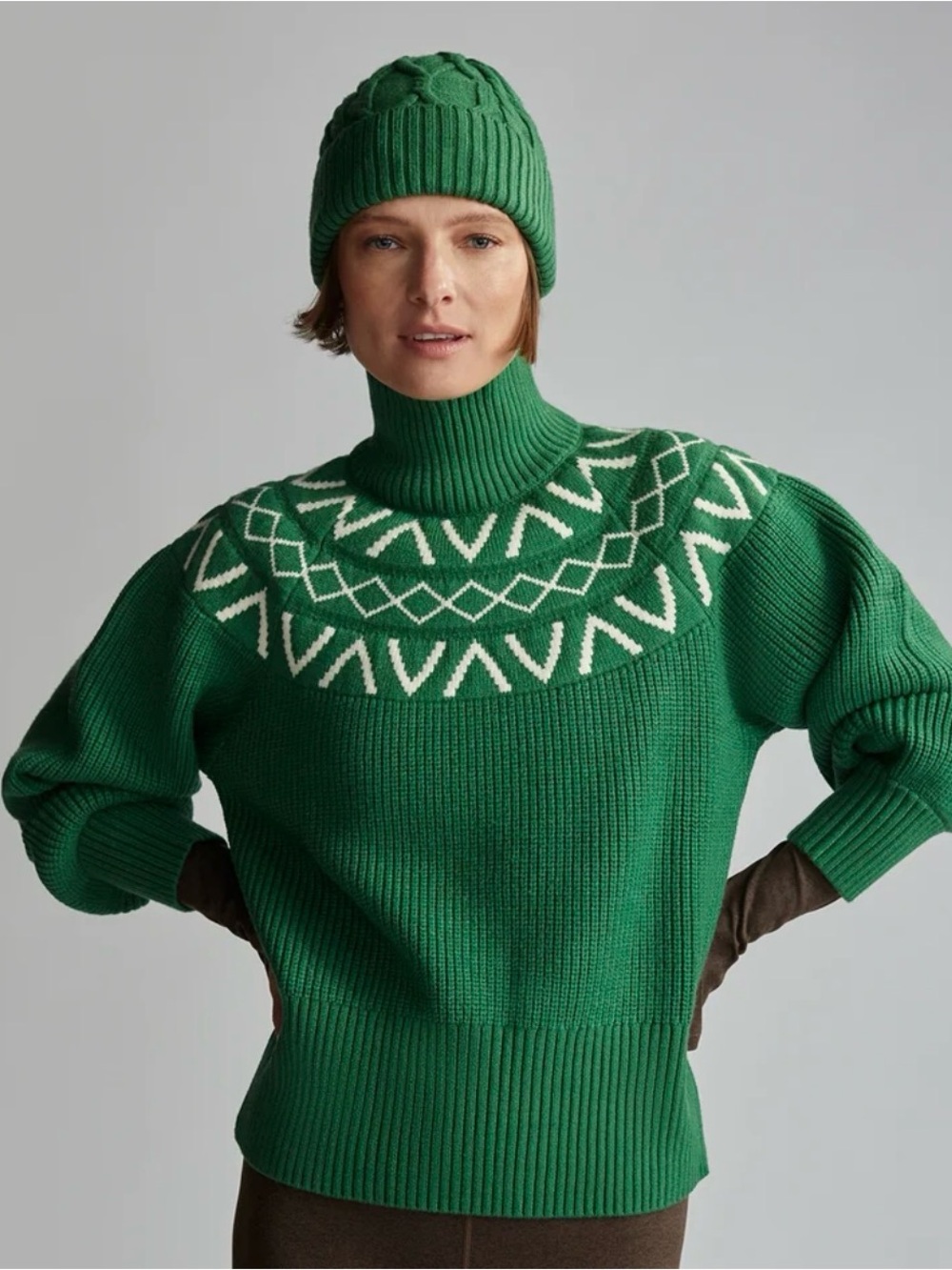 Varley Marcie Fairisle Yoke Knit Verdant green Large